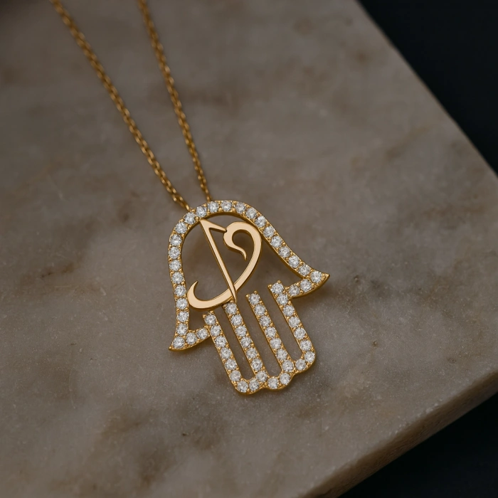 14 Ayar Altın Vav ve Elif Fatıma Eli Kolye