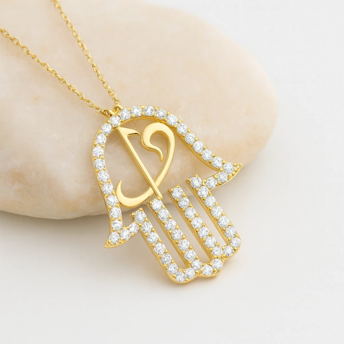 14 Ayar Altın Vav ve Elif Fatıma Eli Kolye