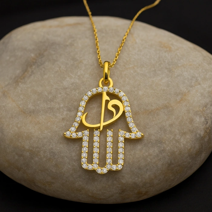 14 Ayar Altın Vav ve Elif Fatıma Eli Kolye