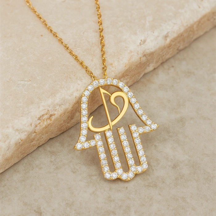 14 Ayar Altın Vav ve Elif Fatıma Eli Kolye