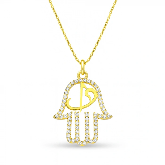 14 Ayar Altın Vav ve Elif Fatıma Eli Kolye