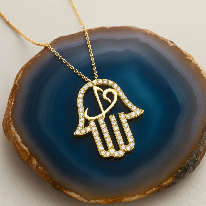 14 Ayar Altın Vav ve Elif Fatıma Eli Kolye