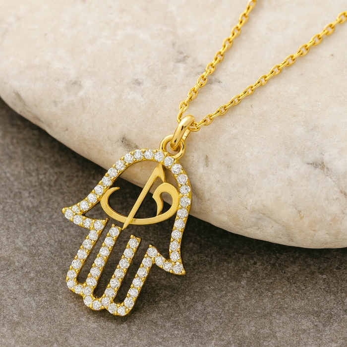 14 Ayar Altın Vav ve Elif Fatıma Eli Kolye