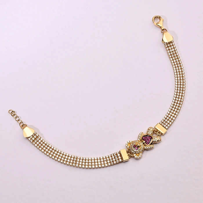 14K Gold Ruby Bear Bracelet, Minimalist Jewelry for Animal Lovers, Cute Bear Bracelet