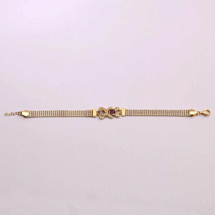 14K Gold Ruby Bear Bracelet, Minimalist Jewelry for Animal Lovers, Cute Bear Bracelet