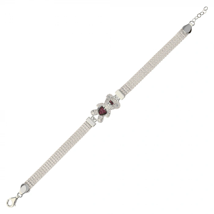 14K Gold Ruby Bear Bracelet, Minimalist Jewelry for Animal Lovers, Cute Bear Bracelet