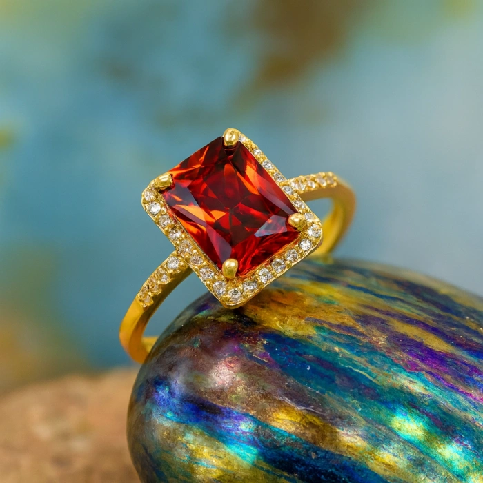 14K Solid Gold Emerald Cut Ruby Ring