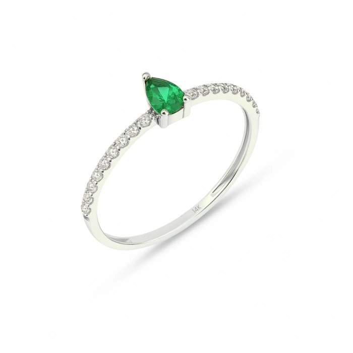 14K Solid Gold Green Emerald Minimal Ring