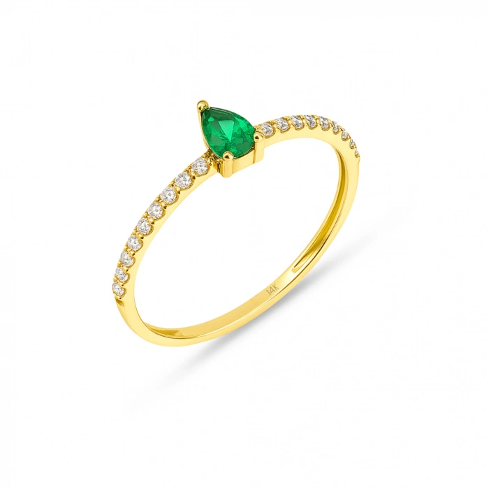 14K Solid Gold Green Emerald Minimal Ring