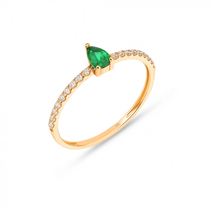 14K Solid Gold Green Emerald Minimal Ring