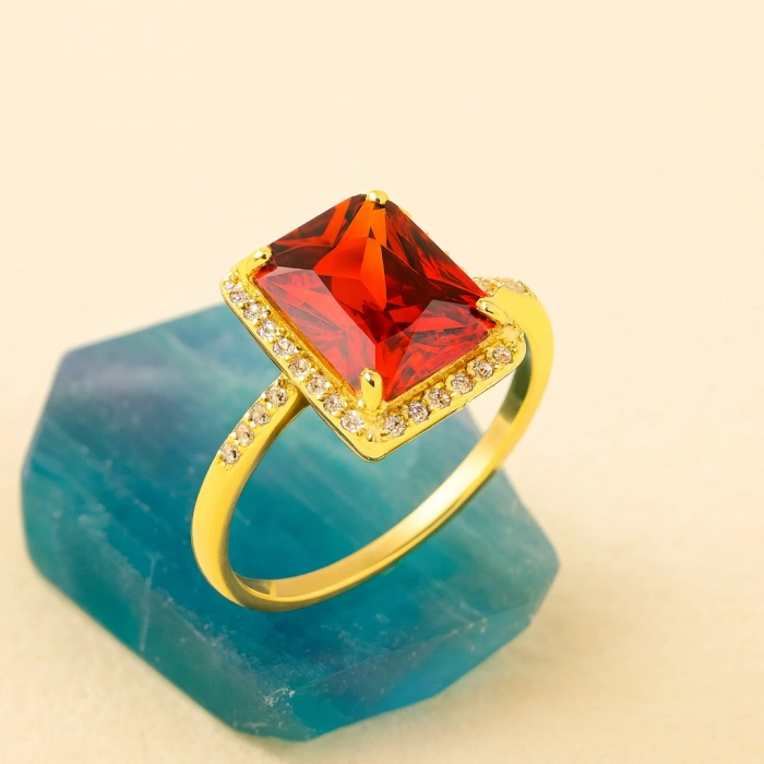 14K Solid Gold Emerald Cut Ruby Ring