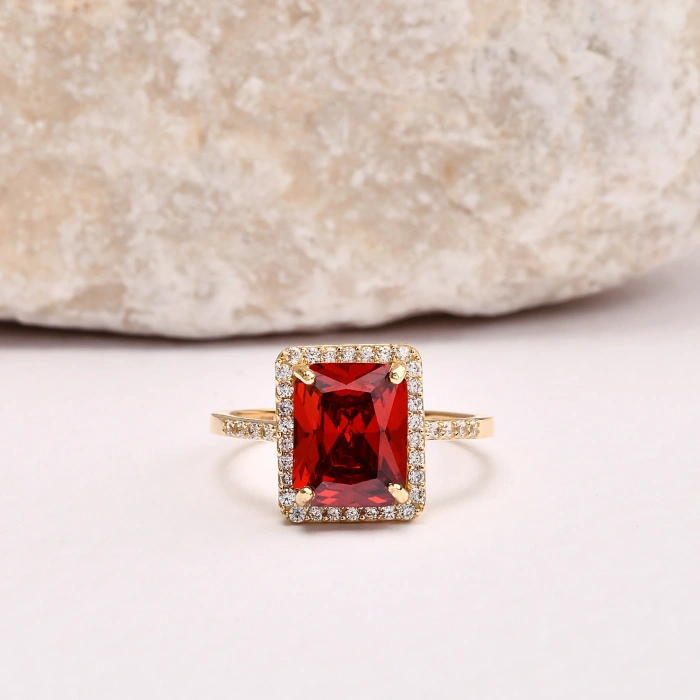 14K Solid Gold Emerald Cut Ruby Ring