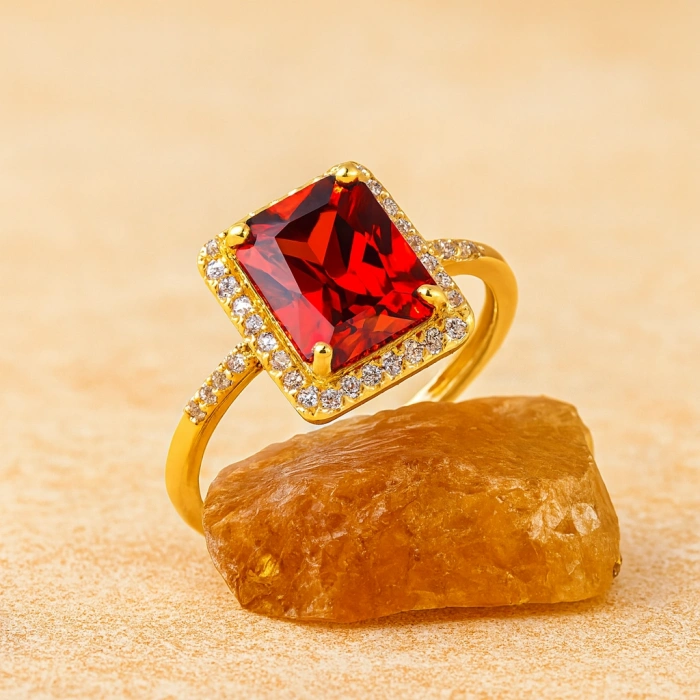 14K Solid Gold Emerald Cut Ruby Ring
