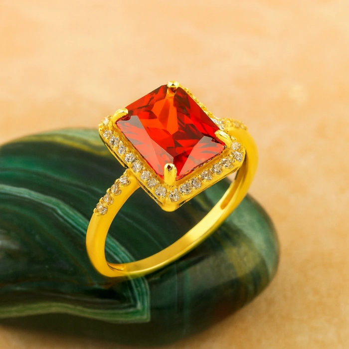 14K Solid Gold Emerald Cut Ruby Ring