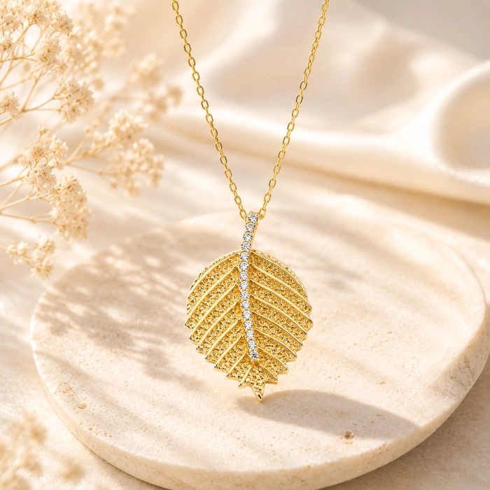 14K Solid Gold Leaf Necklace