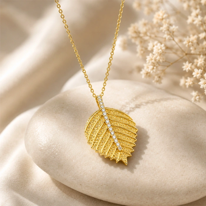 14K Solid Gold Leaf Necklace