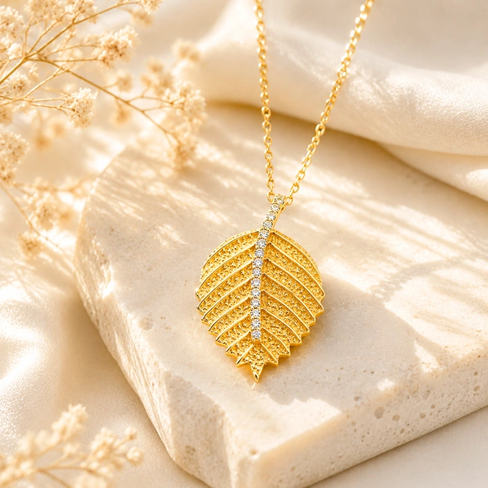 14K Solid Gold Leaf Necklace