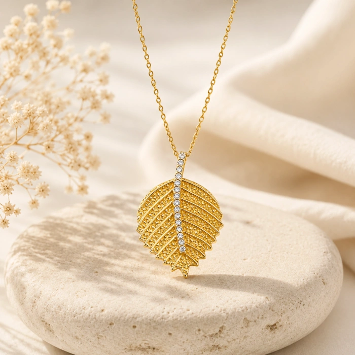 14K Solid Gold Leaf Necklace