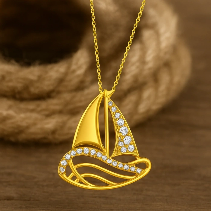 14 Ayar Altın Yelkenli Gemi Kolye, Yelkenli Tekne Kolye, Zarif Denizcilik Takıları