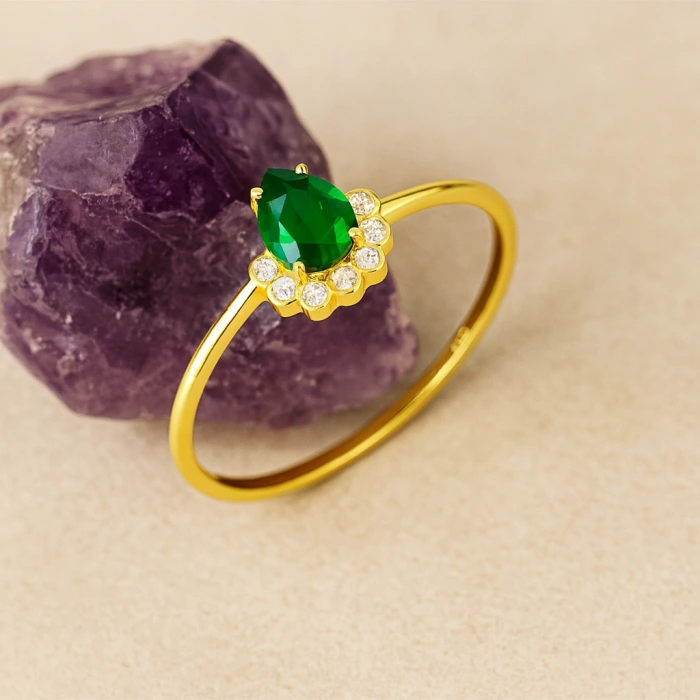 14 Ayar Altın Yeşil Zümrüt Yüzük