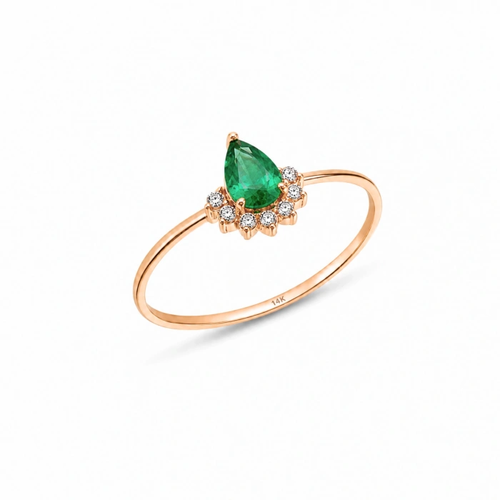 14K Solid Gold Green Emerald Ring