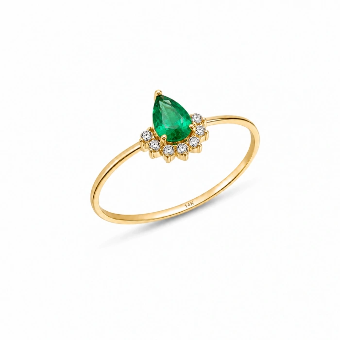 14K Solid Gold Green Emerald Ring