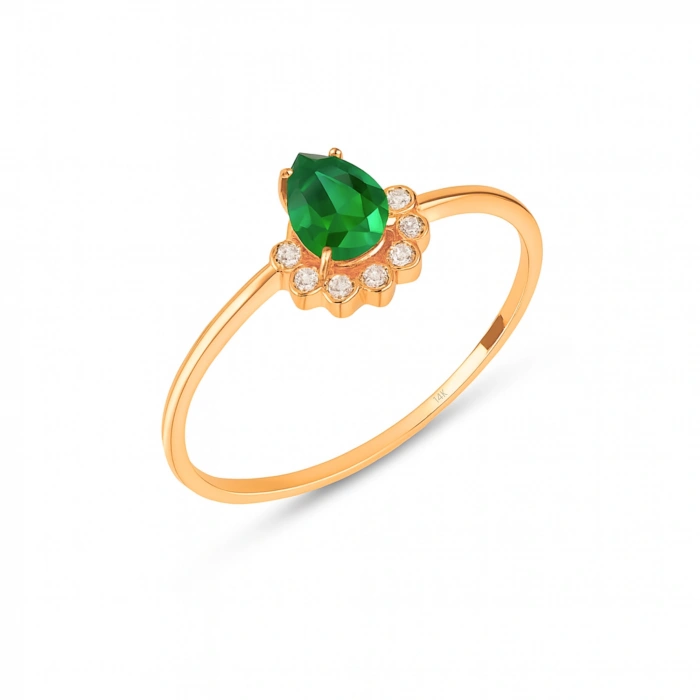 14 Ayar Altın Yeşil Zümrüt Yüzük