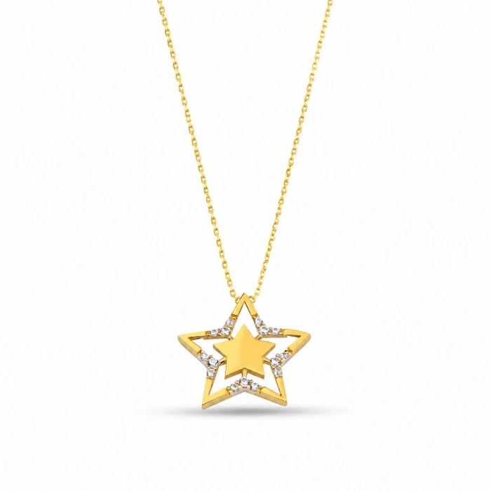14K Solid Gold Star Necklace