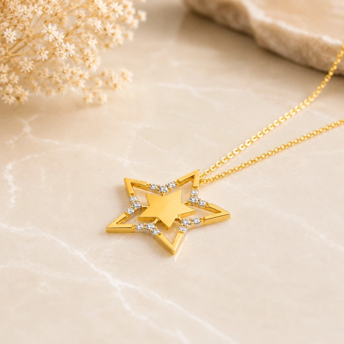 14K Solid Gold Star Necklace