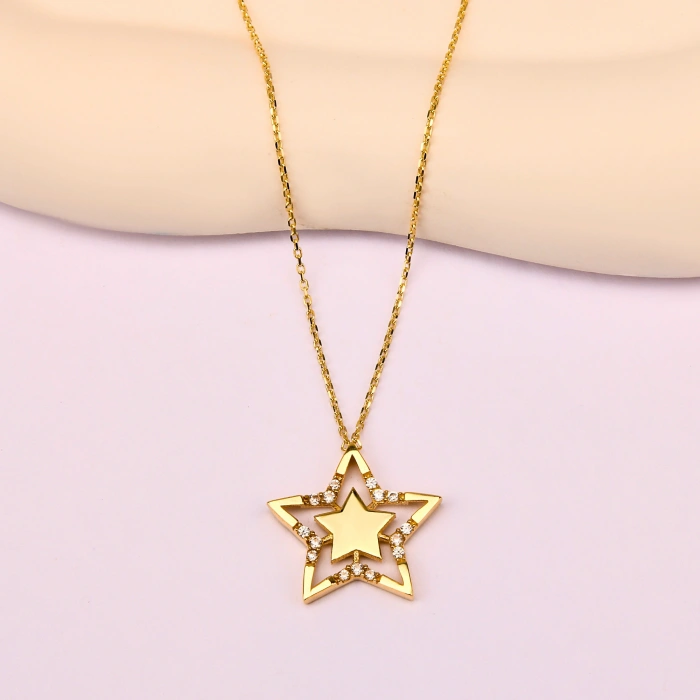 14K Solid Gold Star Necklace