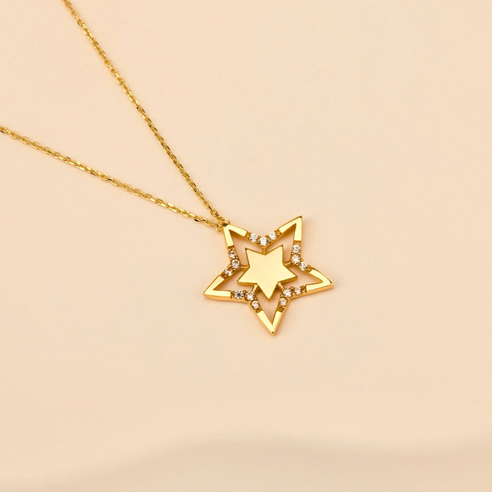 14K Solid Gold Star Necklace