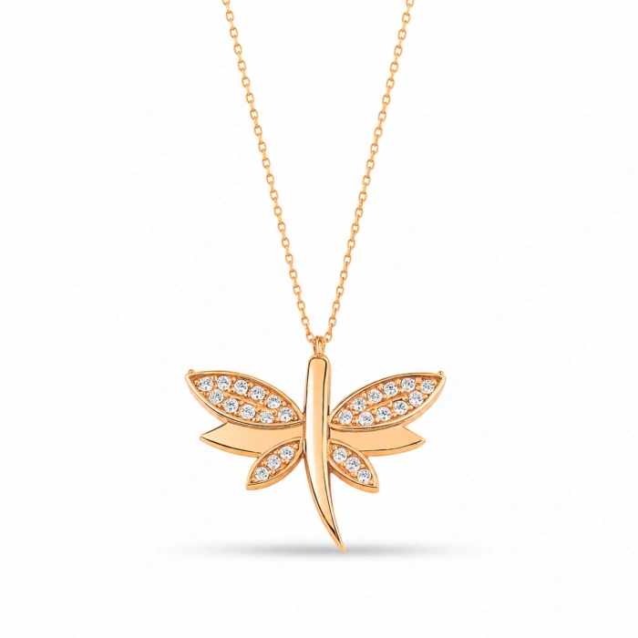 14K Solid Gold Dragonfly Luck Necklace
