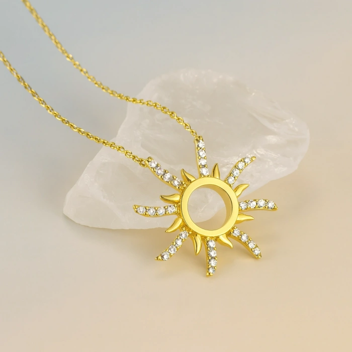 14 Ayar Altın Zarif Güneş Kolye