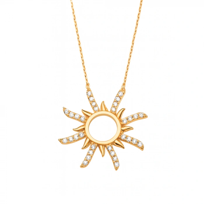 14 Ayar Altın Zarif Güneş Kolye