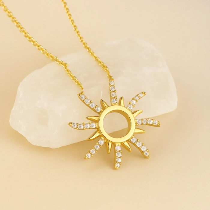 14 Ayar Altın Zarif Güneş Kolye