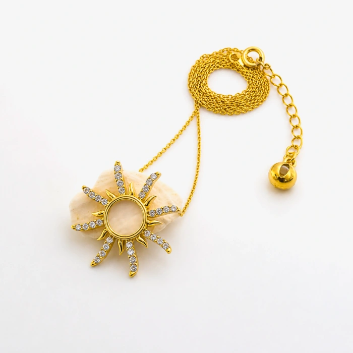 14K Solid Gold Elegant Sun Necklace