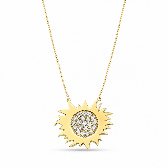 14K Solid Gold Sun Necklace
