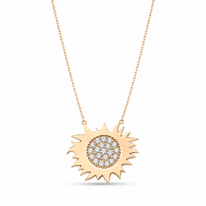 14K Solid Gold Sun Necklace