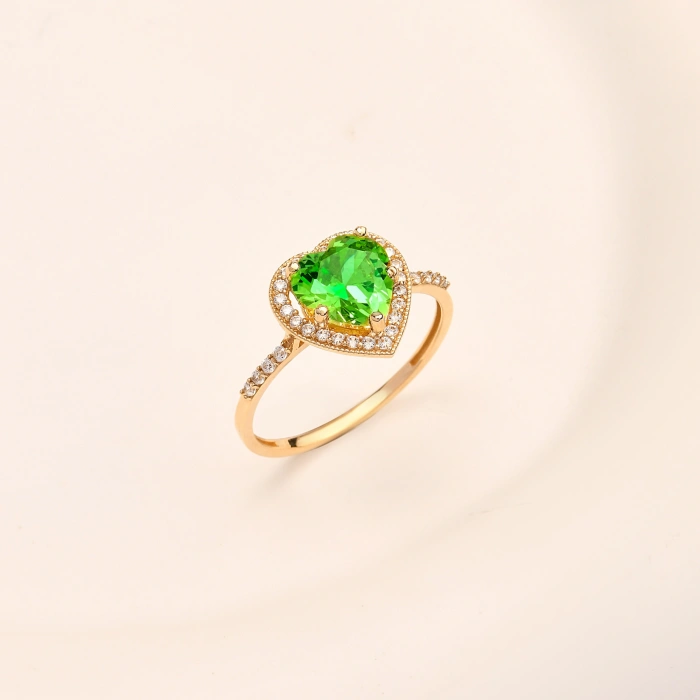 14K Gold Emerald Heart Ring, Precious Stone Rings