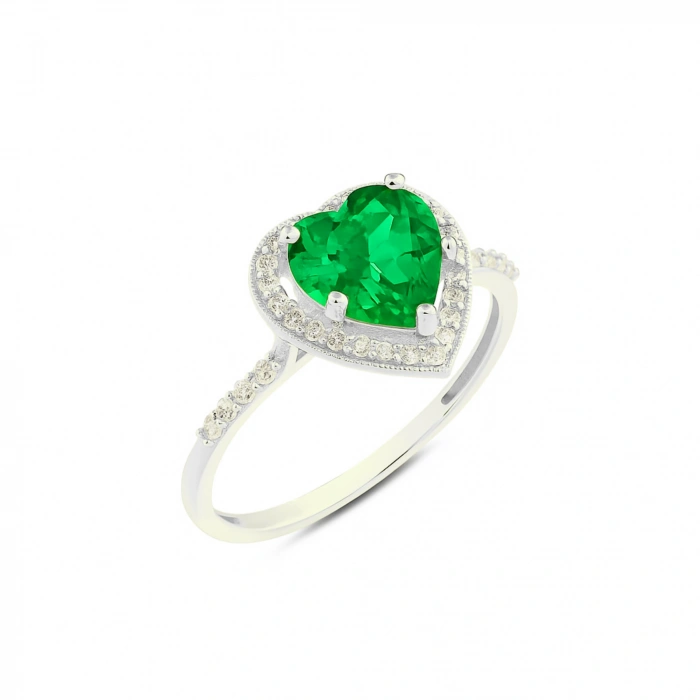 14K Gold Emerald Heart Ring, Precious Stone Rings