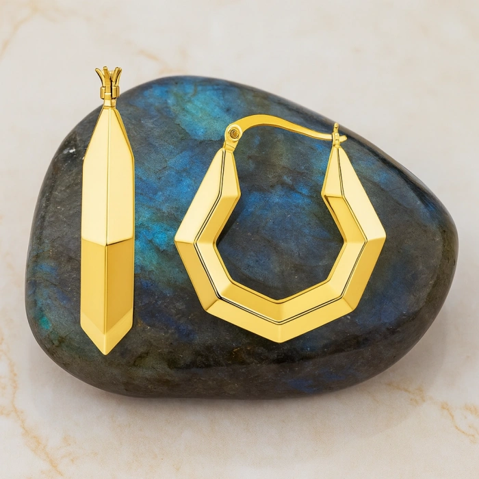 14K Altın Geometrik Halka Küpe