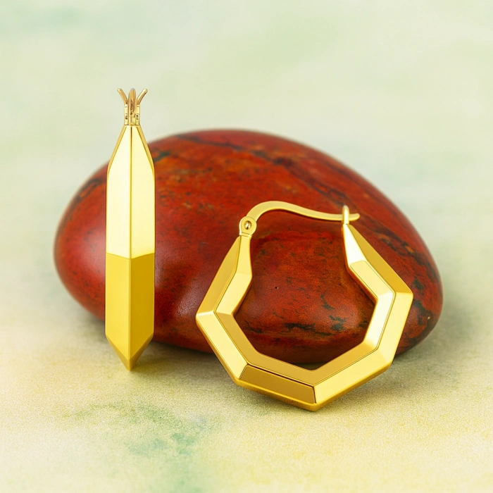 14K Altın Geometrik Halka Küpe