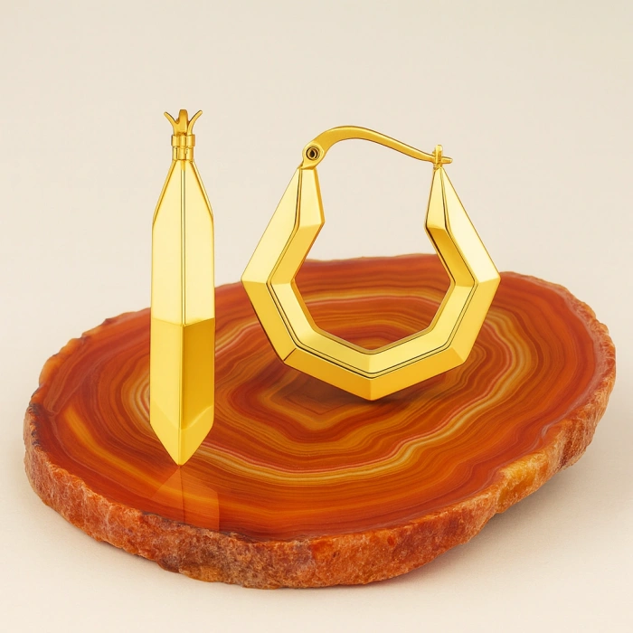 14K Altın Geometrik Halka Küpe