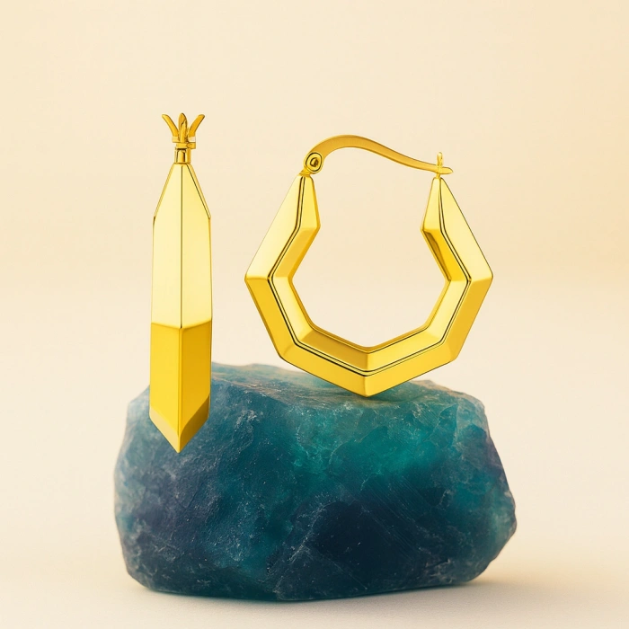 14K Altın Geometrik Halka Küpe