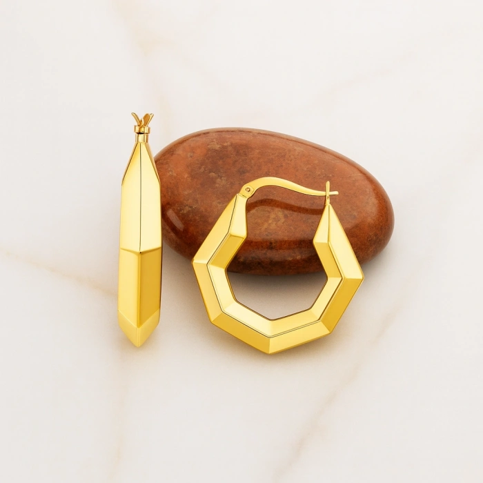 14K Altın Geometrik Halka Küpe