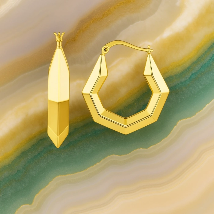 14K Altın Geometrik Halka Küpe