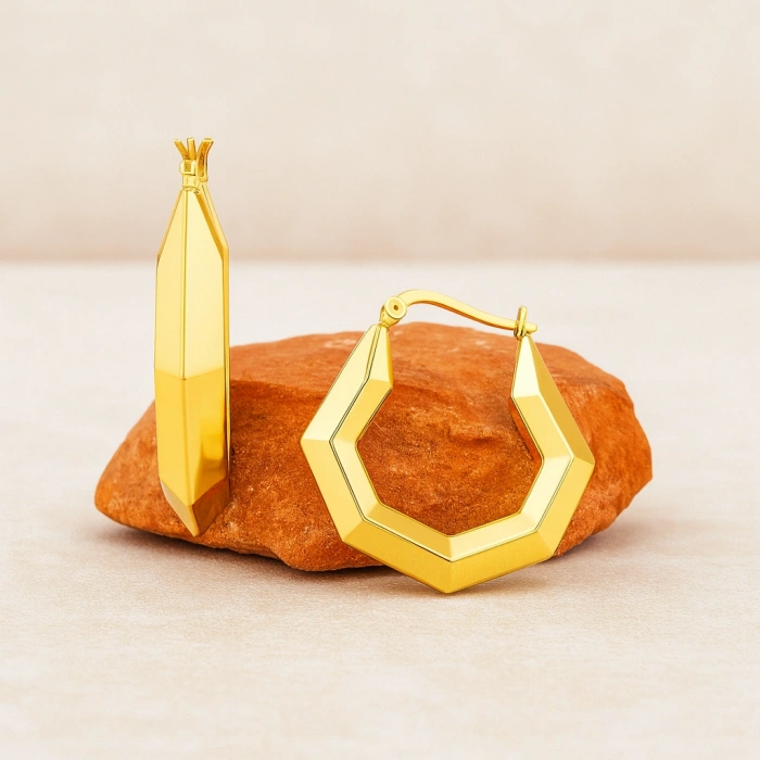 14K Altın Geometrik Halka Küpe