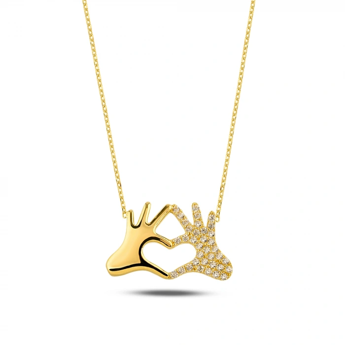 14K Altın Kalp Eller Kolye, Kız Arkadaşına Hediye Kolye