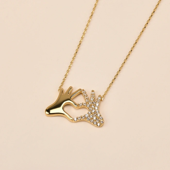 14K Altın Kalp Eller Kolye, Kız Arkadaşına Hediye Kolye