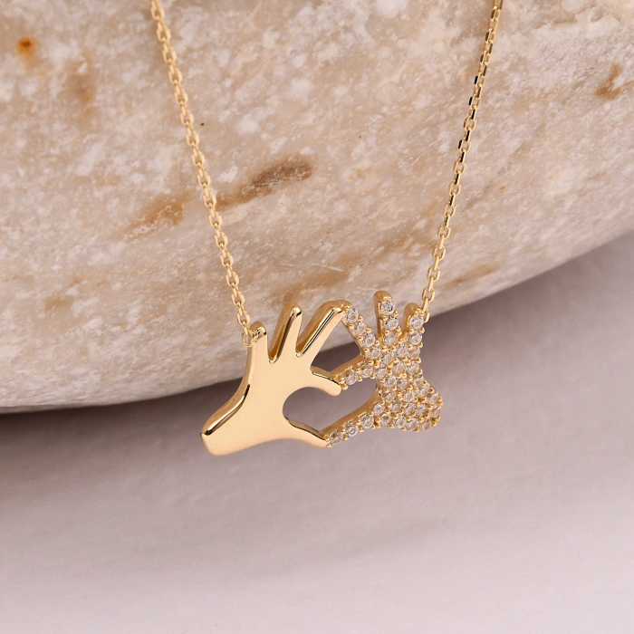 14K Altın Kalp Eller Kolye, Kız Arkadaşına Hediye Kolye